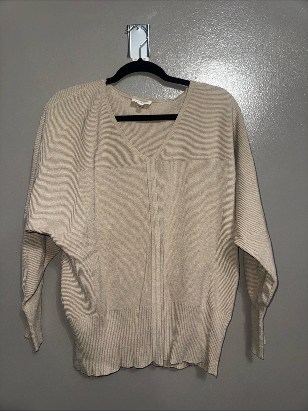 Milani Beige Oversized V-Neck Knit Sweater Size M